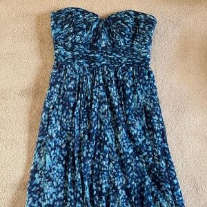 J.Crew Marbella Watercolor Royal Shadow Silk Chiffon Strapless Dress, Size 6
